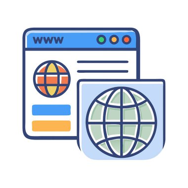 Düz stil izole edilmiş vektör illüstrasyonunda tarayıcı internet simgesi