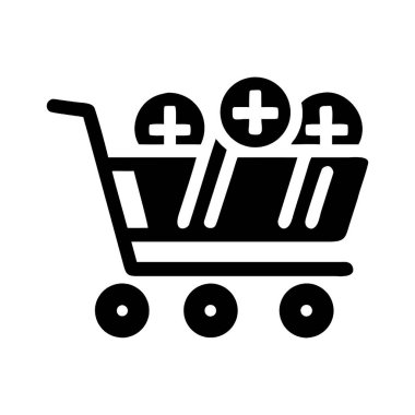 Alışveriş arabası ikonu olan bir araba. Cep telefonu için alışveriş arabası vektör simgeleriyle basit illüstrasyon