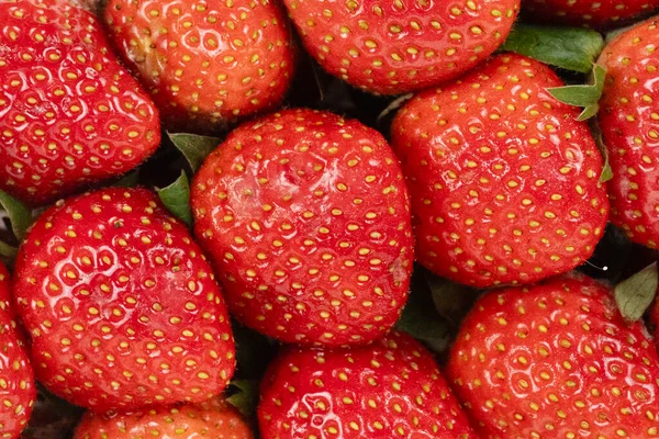 Kırmızı çileklerin Makro yakın çekim görüntüleri yüzey dokusunu, tohumları ve canlı renk detaylarını gösteriyor.