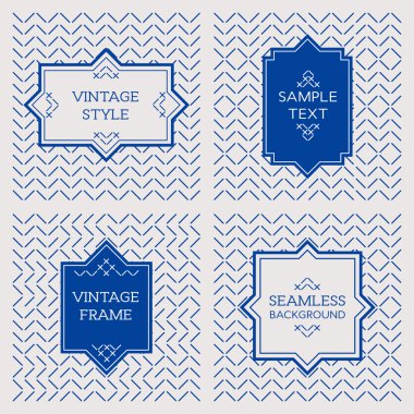 Etiketleri ve sorunsuz desenleri ile geometrik arka plan rozetleri