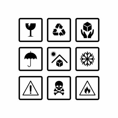 a set of package icon , a set of fragile icon