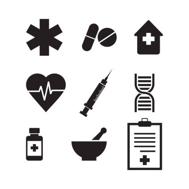 Bir tıbbi ikon seti, bir eczane ikonu.