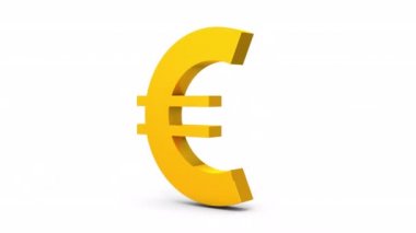 Dönen bir altın euro işareti. Kar ve ekonominin sembolüdür. 3 boyutlu görüntüleme. Alfa kanalıyla.