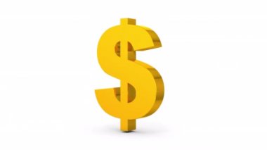 Dönen bir altın dolar işareti. Kar ve ekonominin sembolüdür. 3 boyutlu görüntüleme. Alfa kanalıyla.