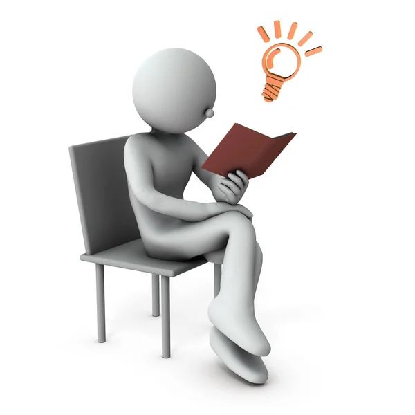 Character Sitting Chair Reading Had Idea White Background Illustration — Stock Photo, Image