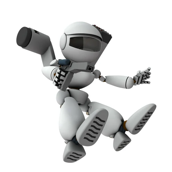 Armed Robot Soldier Who Descends Invades Rendering White Background — Stock Photo, Image