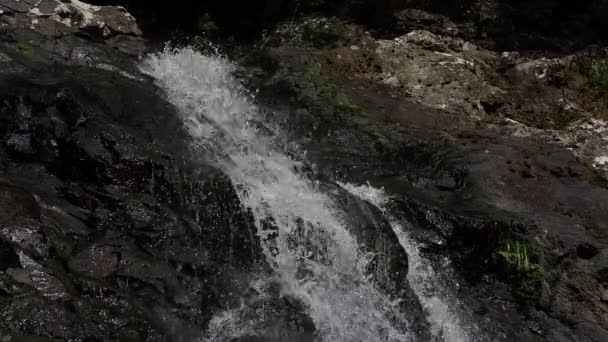 瀑布从上面滚落下来 岩石表面和水流之间的对比是美丽的 — 图库视频影像