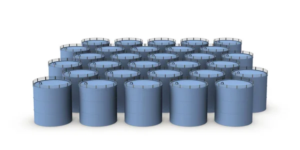 Aufbereitete Wassertanks Reihten Sich Großer Zahl Aneinander Weißer Hintergrund Rendering — Stockfoto