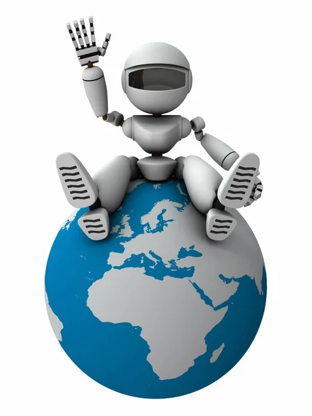 Robot Inteligencia Artificial Que Guía Sobre Economía Europea Fondo Blanco —  Fotos de Stock