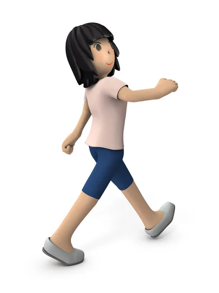 Una Giovane Donna Che Cammina Gira Sfondo Bianco Rendering — Foto Stock