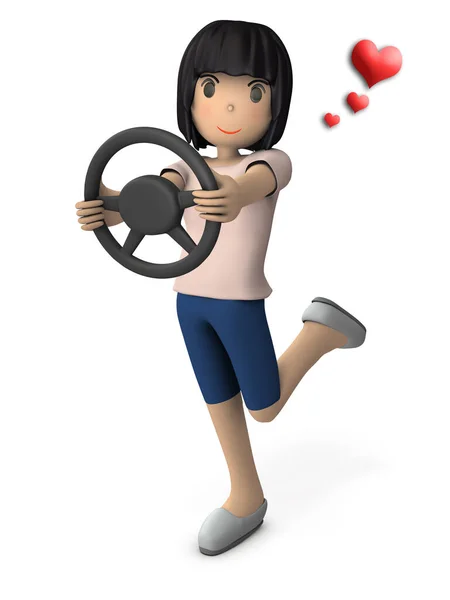 Young Woman Short Hair Who Enjoys Driving White Background Rendering — Φωτογραφία Αρχείου