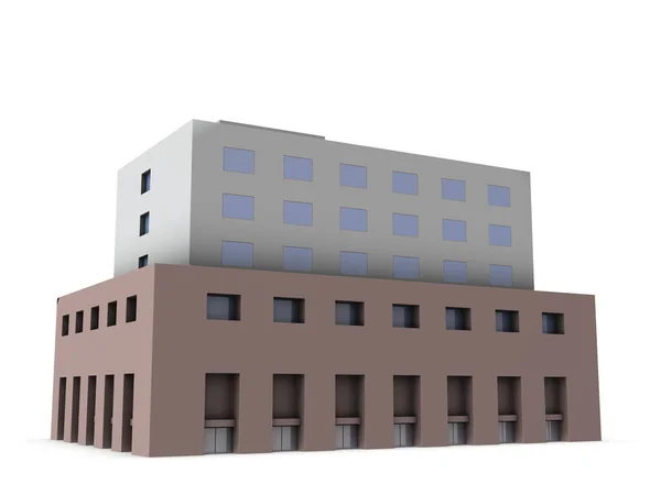 Otelin minyatür bir modeli. Beyaz arka plan. 3B görüntüleme. 