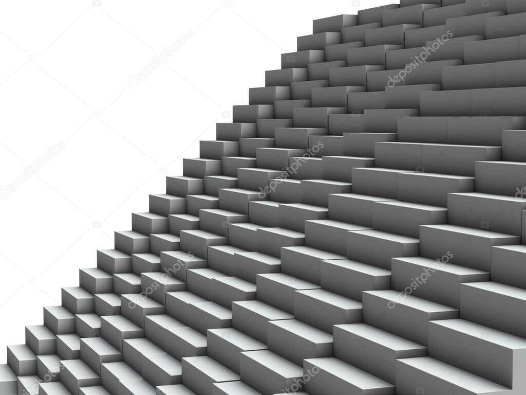Disjointed and uneven stairs. It is a symbol of anxiety. 3D rendering. 