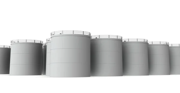Treated Water Tanks Lined Large Numbers White Background Rendering — Stock Photo, Image