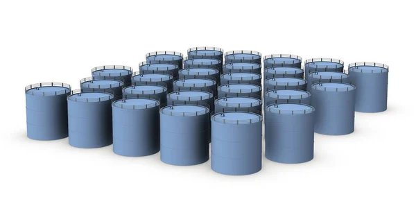 Aufbereitete Wassertanks Reihten Sich Großer Zahl Aneinander Weißer Hintergrund Rendering — Stockfoto