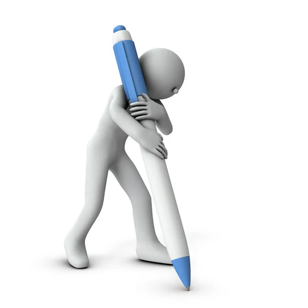 Person Who Draws Something Big Pen White Background Rendering — Stock Photo, Image