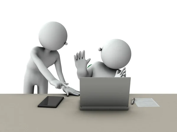 A person who can solve a question by receiving an explanation of how to operate a personal computer. White background. 3D rendering.