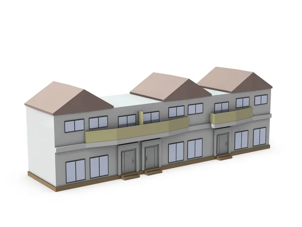 Architectural Model Terraced House White Background Rendering — Stock Photo, Image