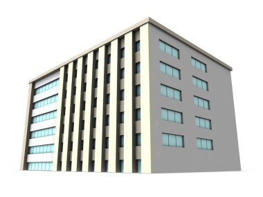 Minyatür hastane. Binalar ve gayrimenkul. Beyaz arka plan. 3B görüntüleme. 