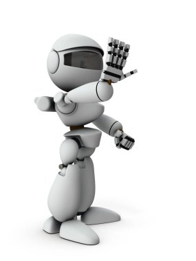 Sınırlayan ve kontrol eden bir yapay zeka robotu. Beyaz arka plan. 3B görüntüleme. 