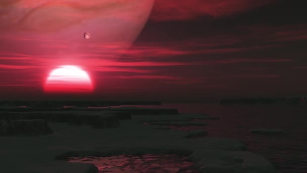 Another World Space Sun Never Sets Midnight Sun Rendering — Stock Video