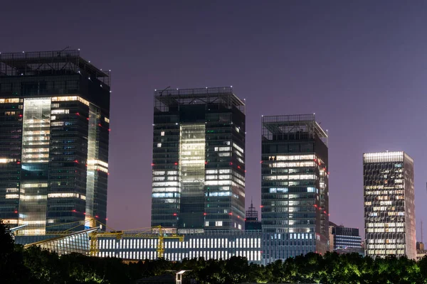 Vue Nuit Des Skylines Modernes Sur Place Siècle Dans Pudong — Photo