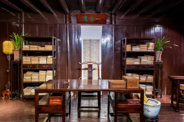 Interior Bangunan Tradisional Kayu Cina Perpustakaan Tianyige Yang Juga Disebut — Stok Foto