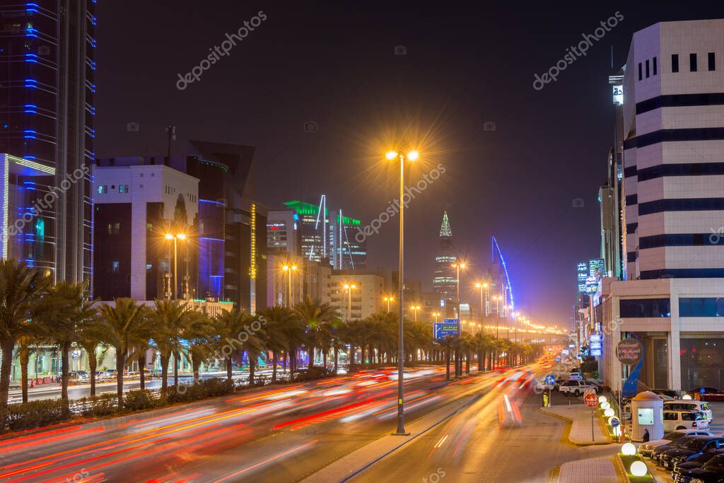 Saudi Arabia Street View Night View Of Street In The Downtown Of Riyadh, Kingdom Of Saudi Arabia  #428136810 - Larastock