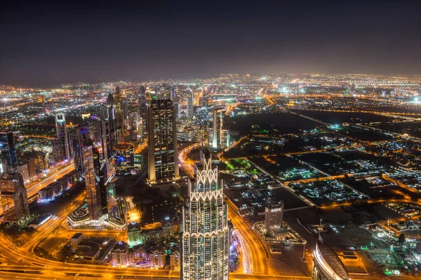 Vue Aérienne Nocturne Dubaï Depuis Sommet Tour Burj Khalifa Dubaï — Photo