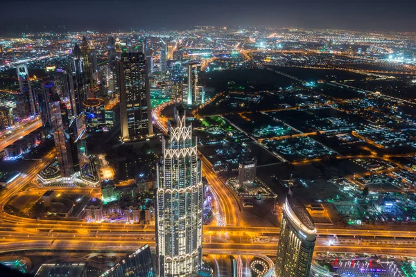 Vue Aérienne Nocturne Dubaï Depuis Sommet Tour Burj Khalifa Dubaï — Photo