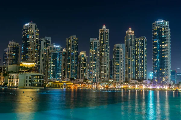 Vue Nuit Sur Les Skylines Près Tour Burj Khalifa Haut — Photo