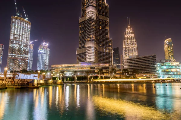 Vue Nuit Sur Les Skylines Près Tour Burj Khalifa Haut — Photo