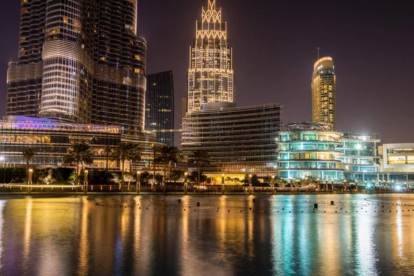 Vue Nuit Sur Les Skylines Près Tour Burj Khalifa Haut — Photo