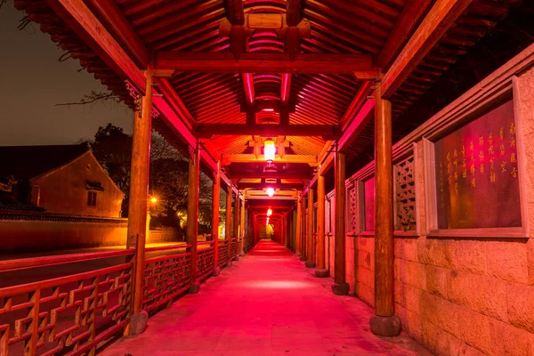 Night view of Chinese traditional corridor of Putuoshan mountains, Zhoushan Islands,  a renowned site in Chinese bodhimanda of the Guanyin