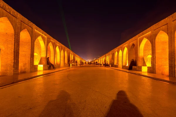 Arcs Vue Nocturne Avec Effet Lumière Pont Allahverdi Khan Également — Photo