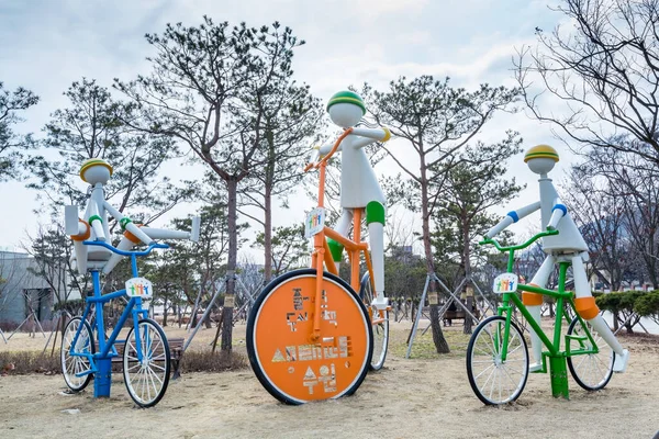 Statue Vélo Dans Ville Suwon Corée Sud Près Palais Hwaseong — Photo