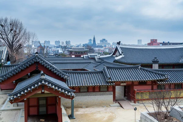 Wooden house and black tiles of Hwaseong Haenggung Palace in Suwon, Korea,  the largest one of where the king Jeongjo and royal family retreated to during a war