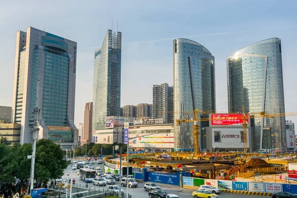 Skylines Chantier Construction Avec Grue Guanggu Ville Wuhan Chine — Photo