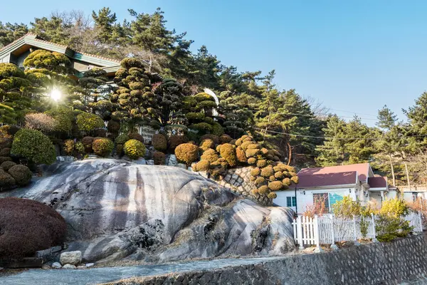 Klippor Och Trähus Bukhansan Mountain Nationalpark Seoul Sydkorea — Stockfoto