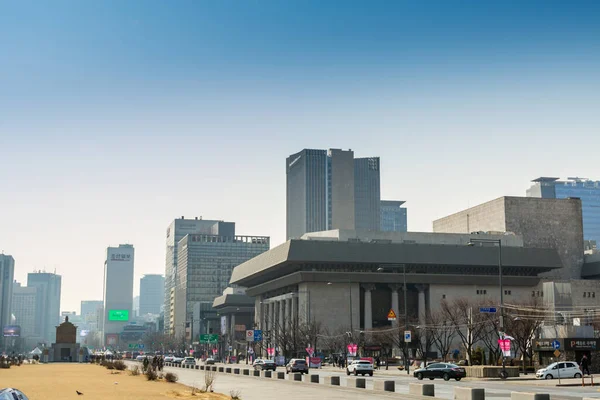 Skylines Modernes Côté Célèbre Place Gwanghwamun Séoul Corée Sud — Photo