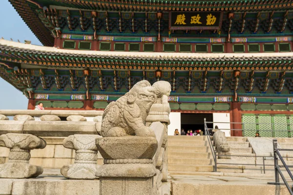 Stone statue in front of King\'s office inside of the Gyeongbokgung,  also known as Gyeongbokgung Palace or Gyeongbok Palace, the main royal palace of Joseon dynasty.