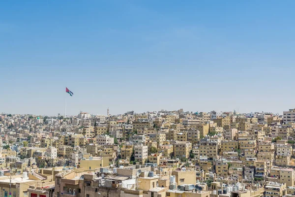 Cityscape Amman Numerous Buildings Jordanian National Flag Capital Most Populous — Stock Photo, Image