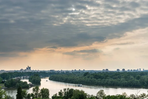 Вид Дунай Закатом Замка Калемегдан Белград Сербия — стоковое фото