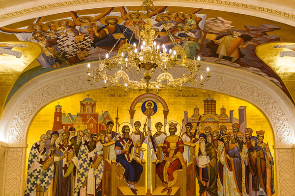 Beautiful paintings in Church of Saint Sava, a Serbian Orthodox church located in Belgrade, Serbia