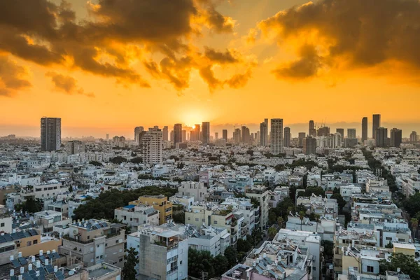 Nascer Sol Vista Aérea Cidade Tel Aviv Com Skylines Modernos — Fotografia de Stock