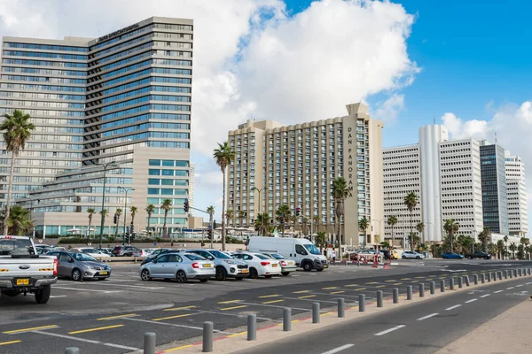 Beaucoup Grands Skylines Hôtels Luxe Long Plage Tel Aviv Près — Photo