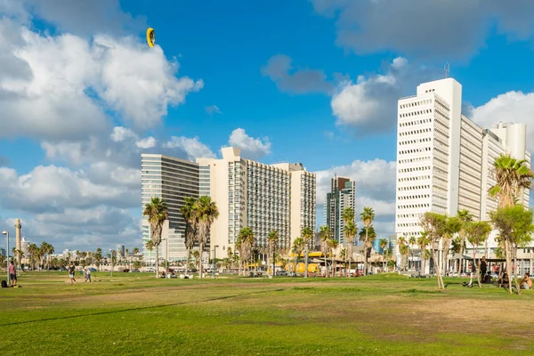 Beaucoup Grands Skylines Hôtels Luxe Long Plage Tel Aviv Près — Photo