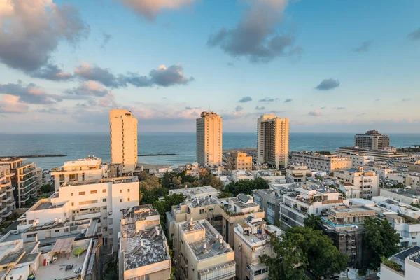 Vista Aérea Cidade Tel Aviv Com Modernos Skylines Hotéis Luxo — Fotografia de Stock