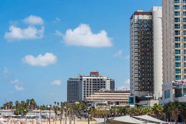 Beaucoup Grands Skylines Hôtels Luxe Long Plage Tel Aviv Israël — Photo