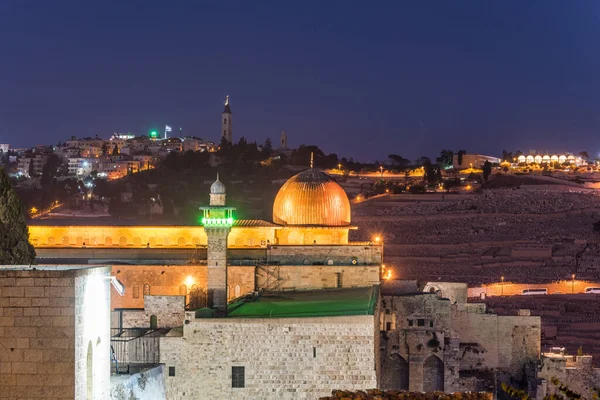 Night View Siliver Dome Aqsa Mosque Built Top Temple Mount — Stock Photo, Image